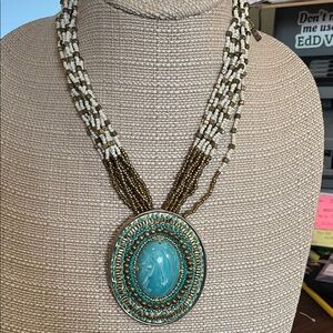 Chico's Turquoise and Gold Statement Necklace